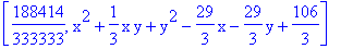 [188414/333333, x^2+1/3*x*y+y^2-29/3*x-29/3*y+106/3]